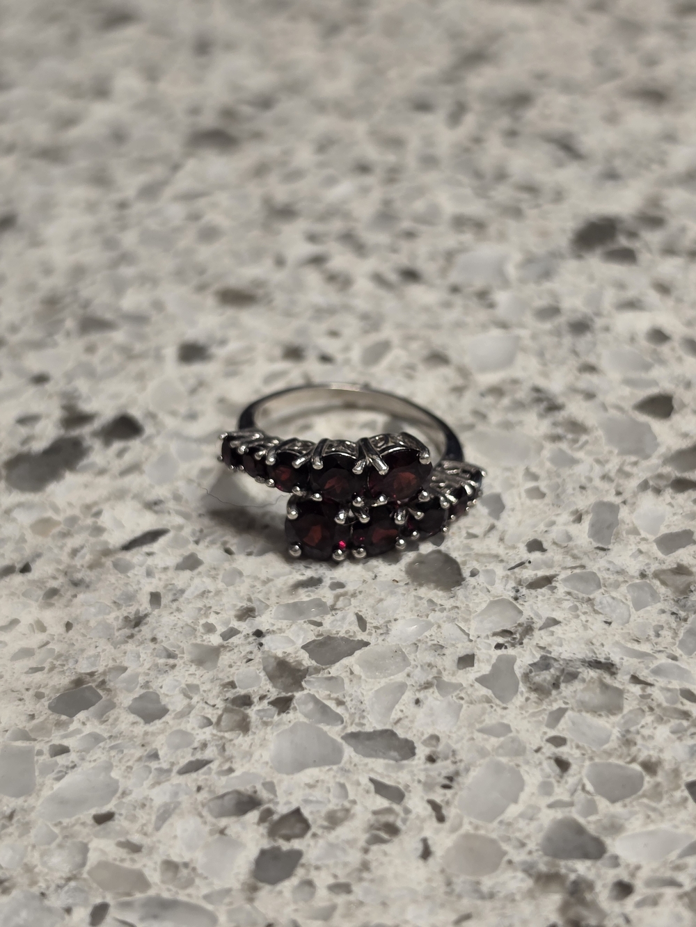 Sterling Silver Garnet Cluster Ring - Deep Red
